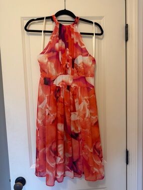Eliza J Orange Floral Halter Midi Dress